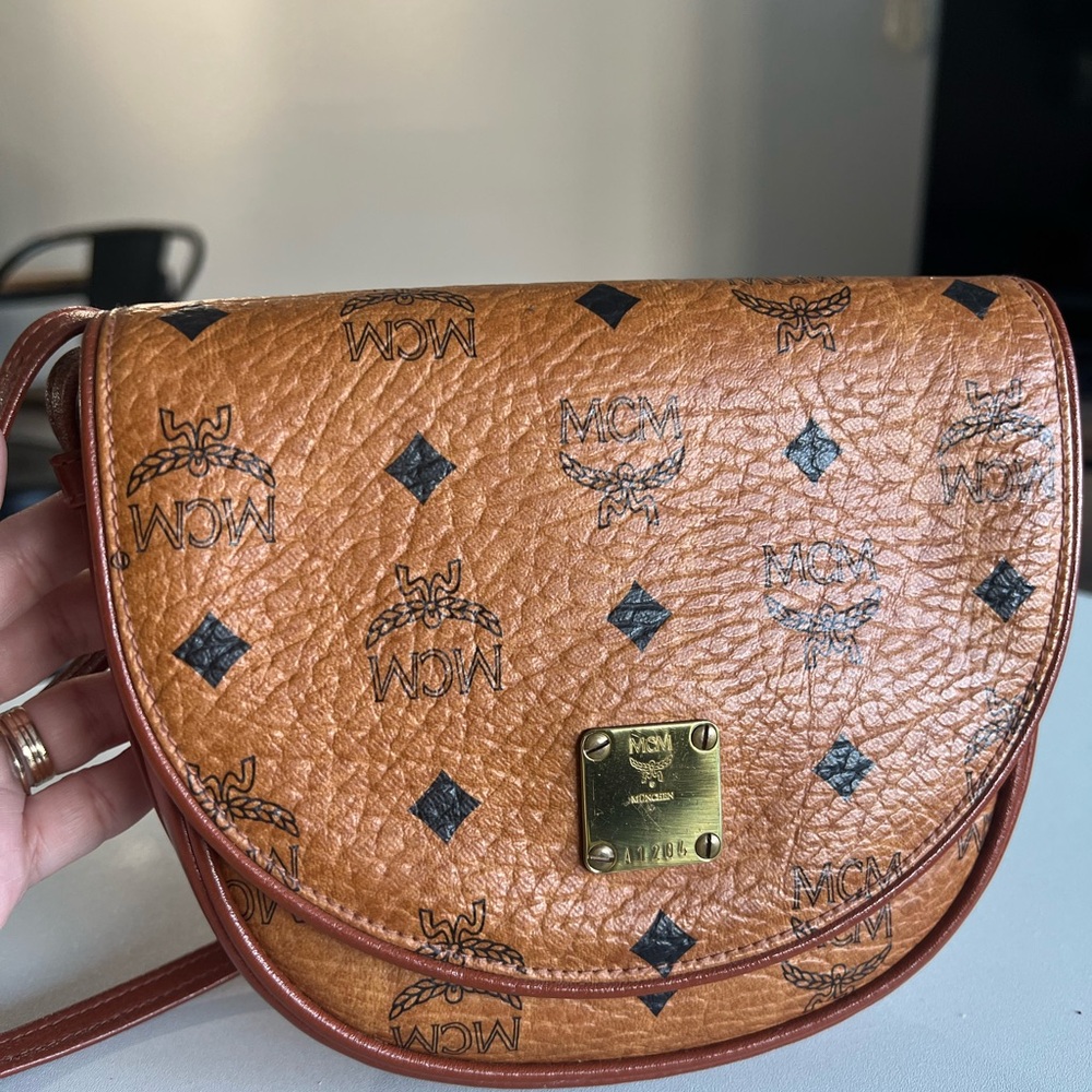 MCM Cognac Visetos Logo Crossbody Saddle Bag - Picture 10 of 10